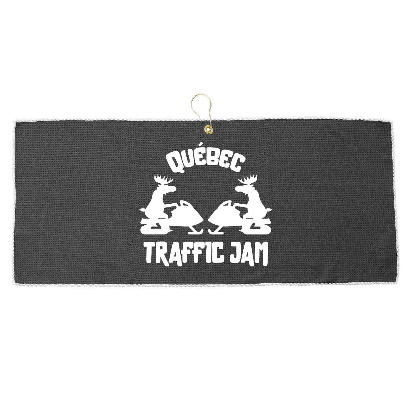 Quebec Moose Snowmobile Traffic Jam For Rider Gift Large Microfiber Waffle Golf Towel