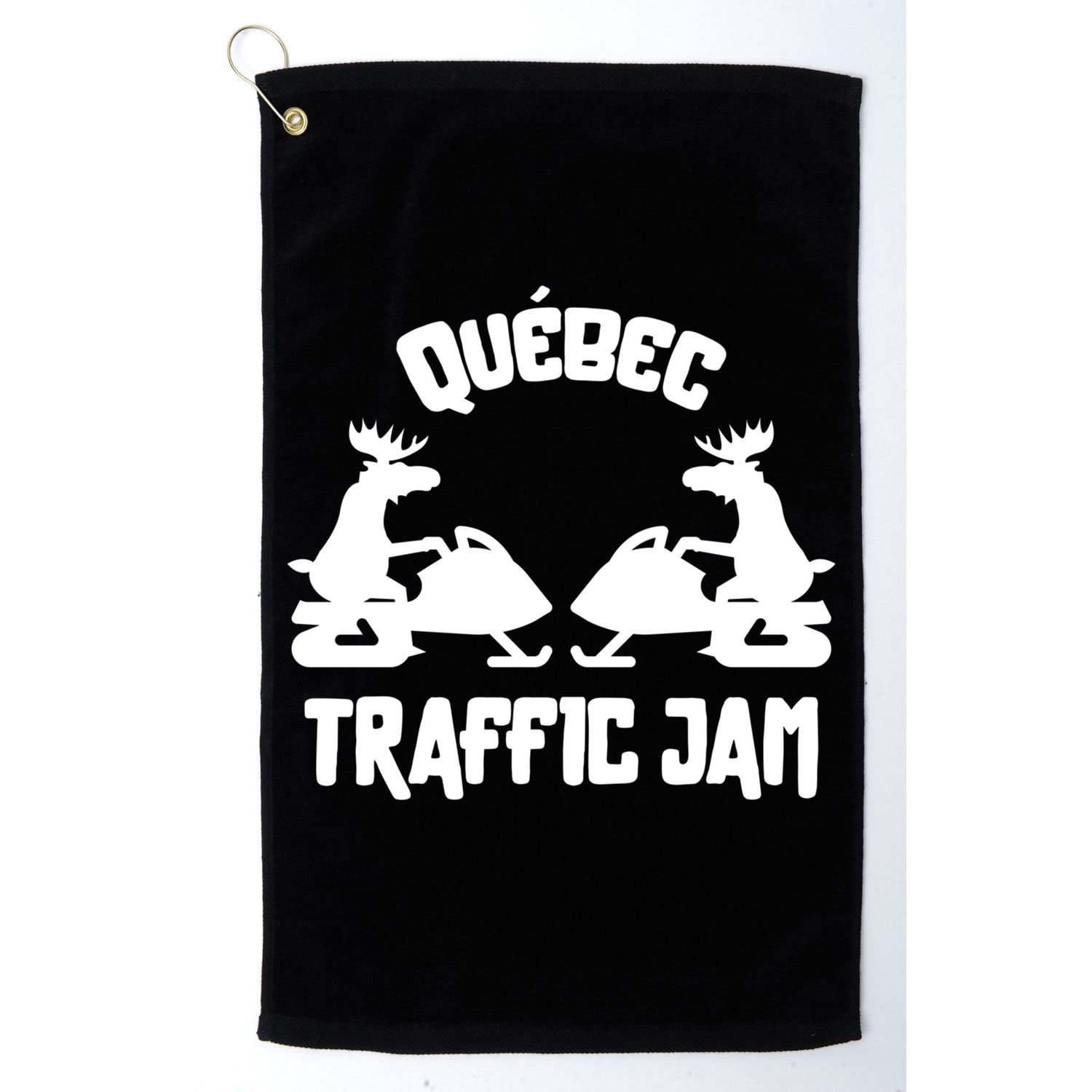 Quebec Moose Snowmobile Traffic Jam For Rider Gift Golf Towel