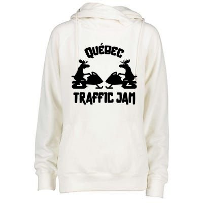 Quebec Moose Snowmobile Traffic Jam For Rider Gift Womens Funnel Neck Pullover Hood