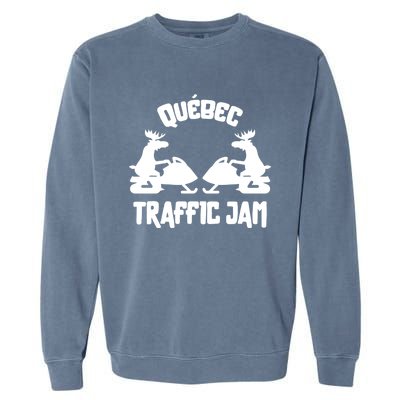 Quebec Moose Snowmobile Traffic Jam For Rider Gift Garment-Dyed Sweatshirt