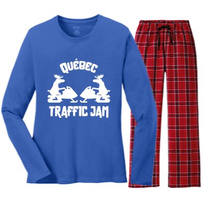 Quebec Moose Snowmobile Traffic Jam For Rider Gift Women's Long Sleeve Flannel Pajama Set 