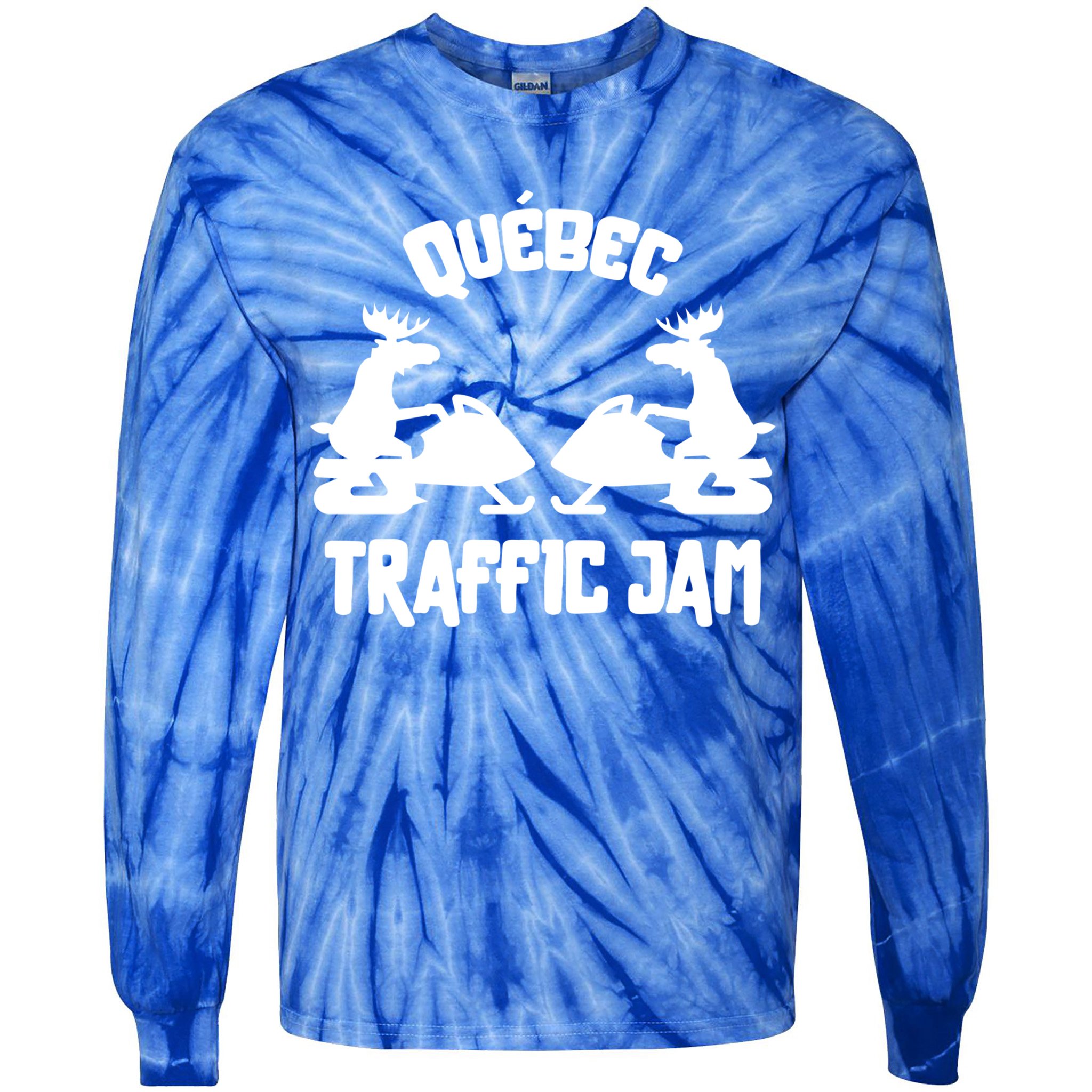 Quebec Moose Snowmobile Traffic Jam For Rider Gift Tie-Dye Long Sleeve Shirt
