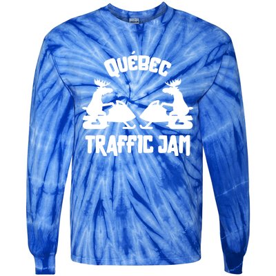 Quebec Moose Snowmobile Traffic Jam For Rider Gift Tie-Dye Long Sleeve Shirt