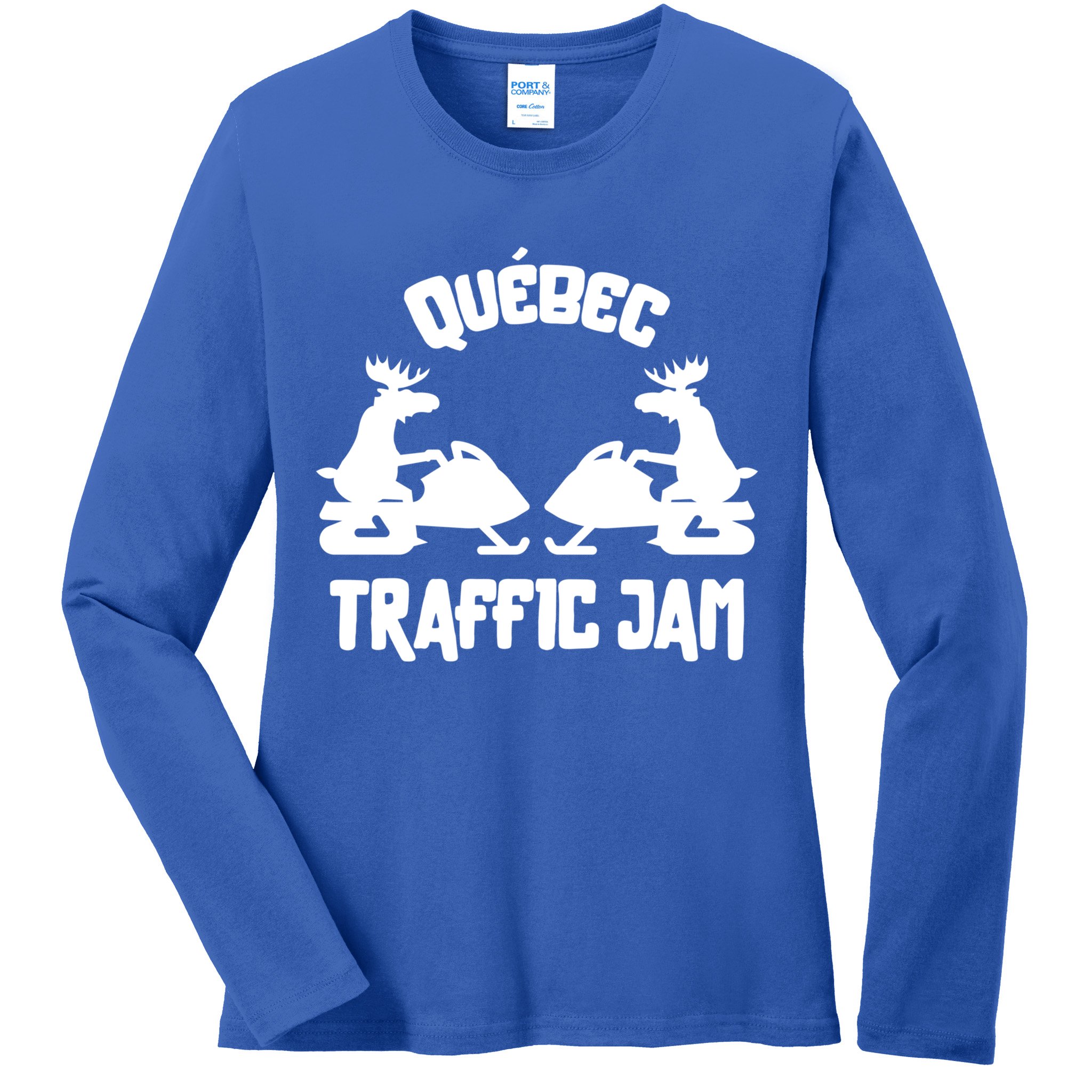Quebec Moose Snowmobile Traffic Jam For Rider Gift Ladies Long Sleeve Shirt