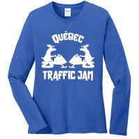 Quebec Moose Snowmobile Traffic Jam For Rider Gift Ladies Long Sleeve Shirt