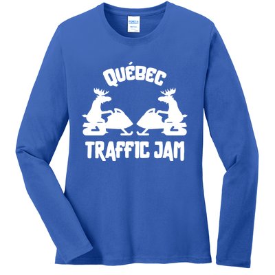 Quebec Moose Snowmobile Traffic Jam For Rider Gift Ladies Long Sleeve Shirt