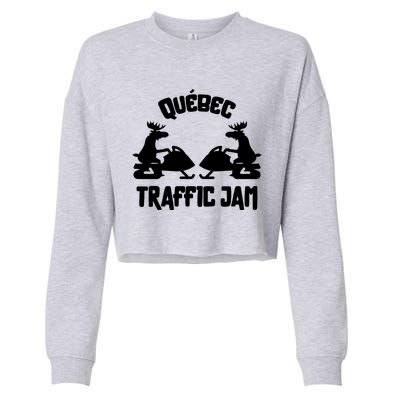 Quebec Moose Snowmobile Traffic Jam For Rider Gift Cropped Pullover Crew