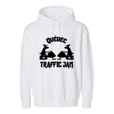 Quebec Moose Snowmobile Traffic Jam For Rider Gift Garment-Dyed Fleece Hoodie