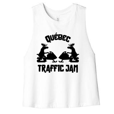 Quebec Moose Snowmobile Traffic Jam For Rider Gift Women's Racerback Cropped Tank