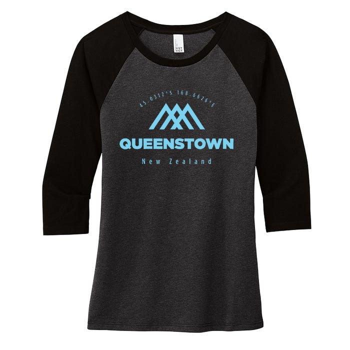 Queenstown Mountain Vacation Skiing New Zealand Women's Tri-Blend 3/4-Sleeve Raglan Shirt