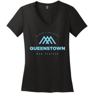 Queenstown Mountain Vacation Skiing New Zealand Women's V-Neck T-Shirt