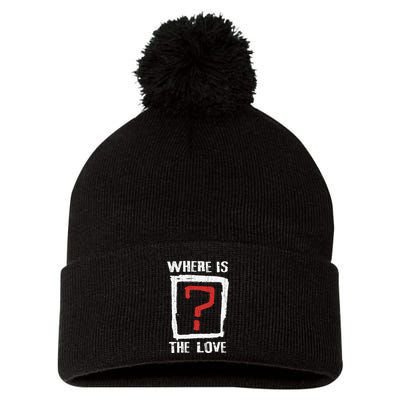 Question Mark Where Is The Love Pom Pom 12in Knit Beanie