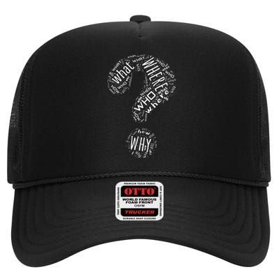 Question Mark Who What Where When Why How High Crown Mesh Back Trucker Hat