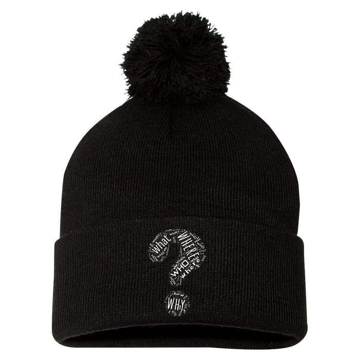 Question Mark Who What Where When Why How Pom Pom 12in Knit Beanie