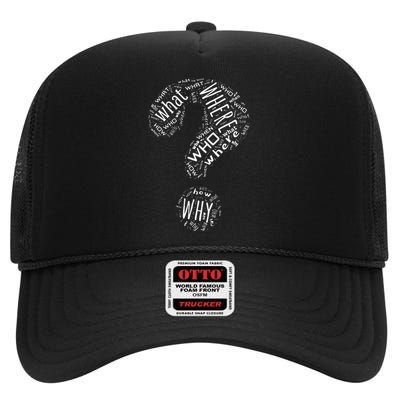 Question Mark Who What Where When Why How Punctuation High Crown Mesh Back Trucker Hat