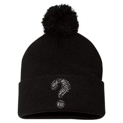 Question Mark Who What Where When Why How Punctuation Pom Pom 12in Knit Beanie