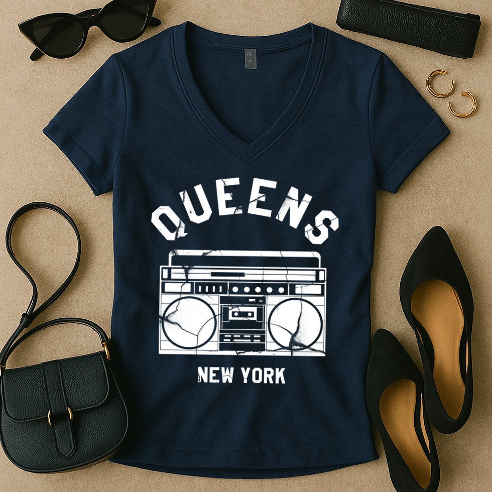 Queens NY Gifts New York NYC Boombox Women's V-Neck T-Shirt