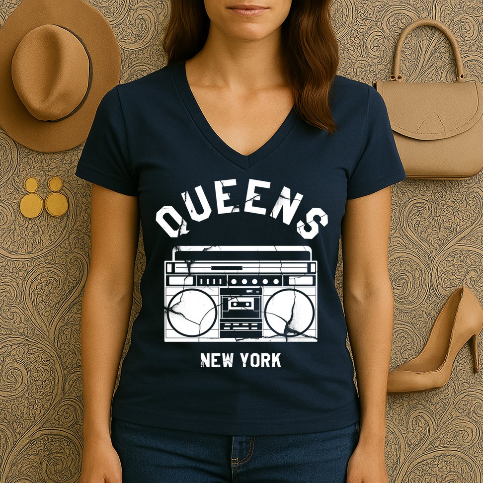 Queens NY Gifts New York NYC Boombox Women's V-Neck T-Shirt