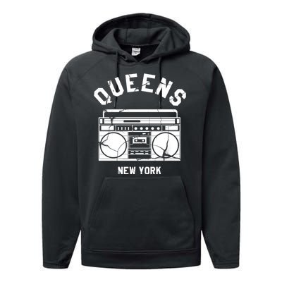 Queens Ny Gifts New York Nyc Boombox Performance Fleece Hoodie