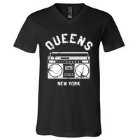 Queens Ny Gifts New York Nyc Boombox V-Neck T-Shirt