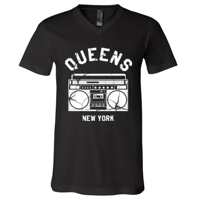 Queens Ny Gifts New York Nyc Boombox V-Neck T-Shirt