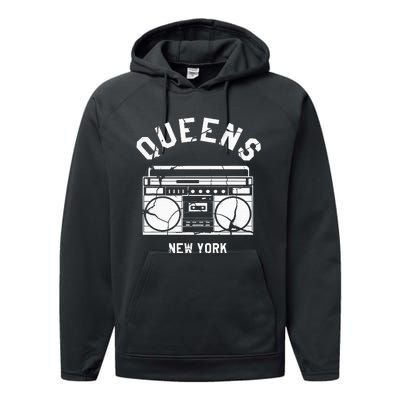 Queens Ny Gifts New York Nyc Boombox Performance Fleece Hoodie