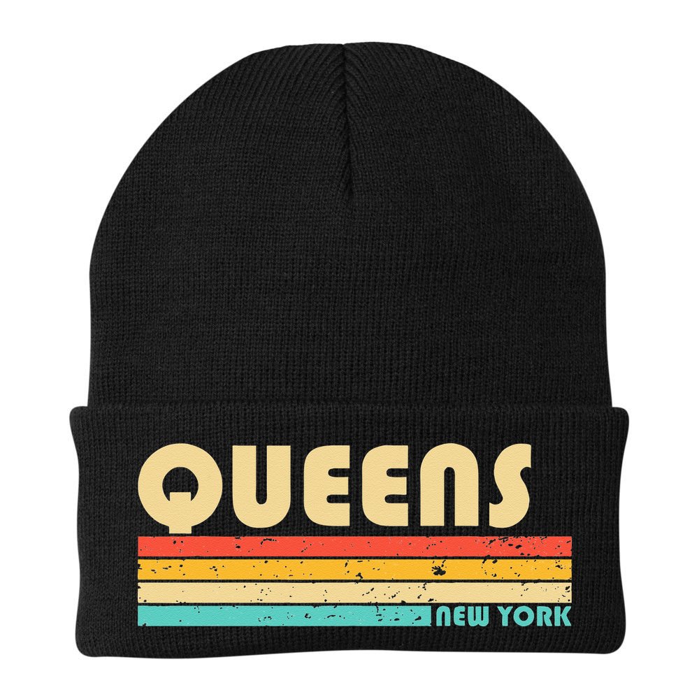QUEENS NY NEW YORK Funny City Home Roots Retro 70s 80s Beanie