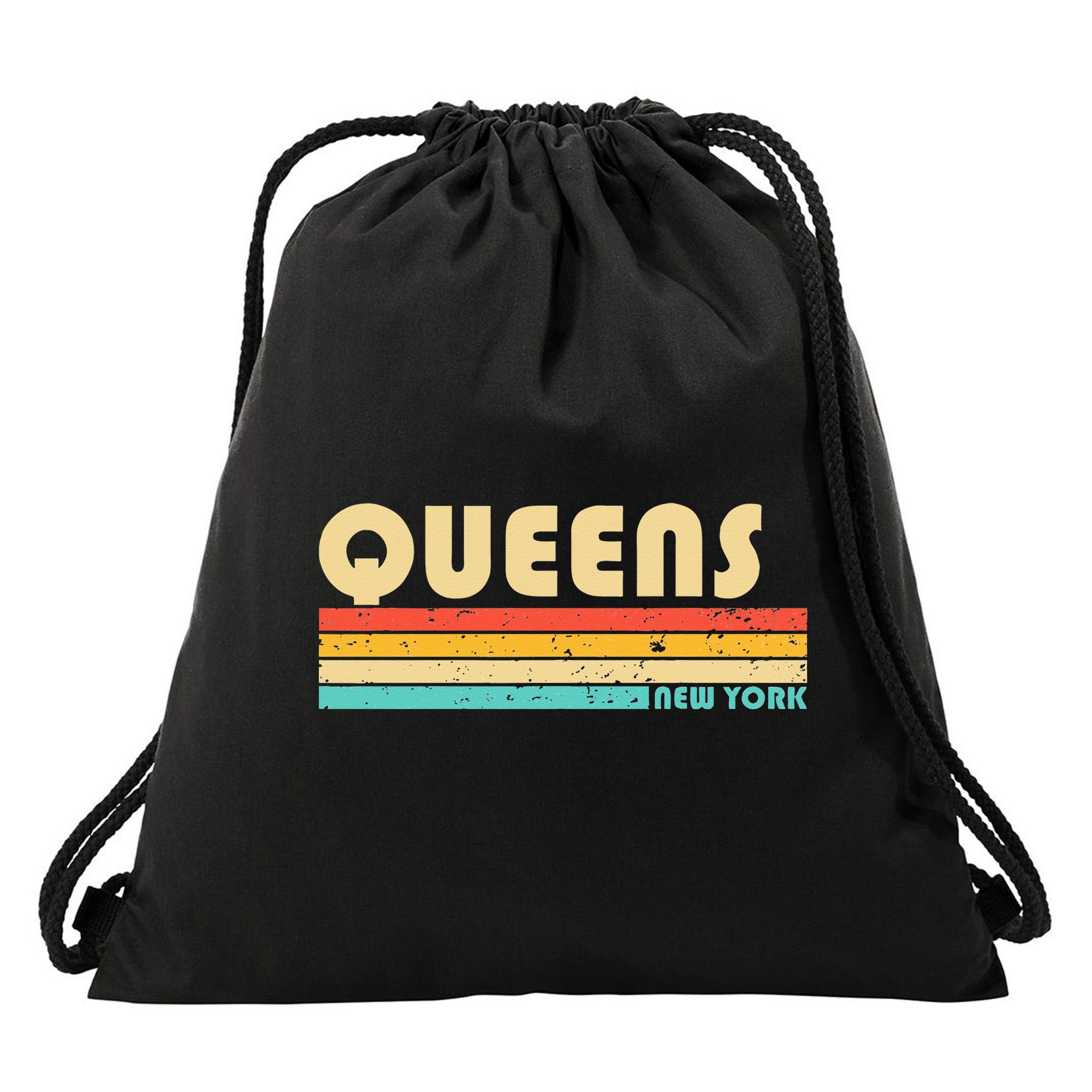 QUEENS NY NEW YORK Funny City Home Roots Retro 70s 80s Drawstring Bag