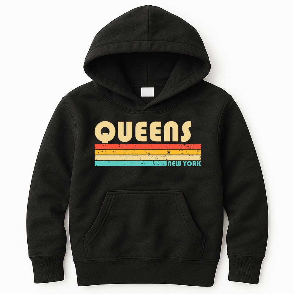 QUEENS NY NEW YORK Funny City Home Roots Retro 70s 80s Kids Hoodie