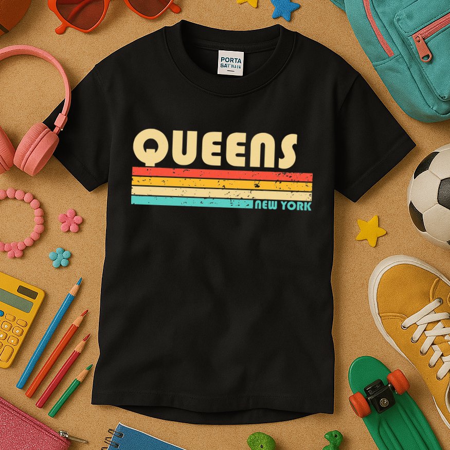 QUEENS NY NEW YORK Funny City Home Roots Retro 70s 80s Kids T-Shirt