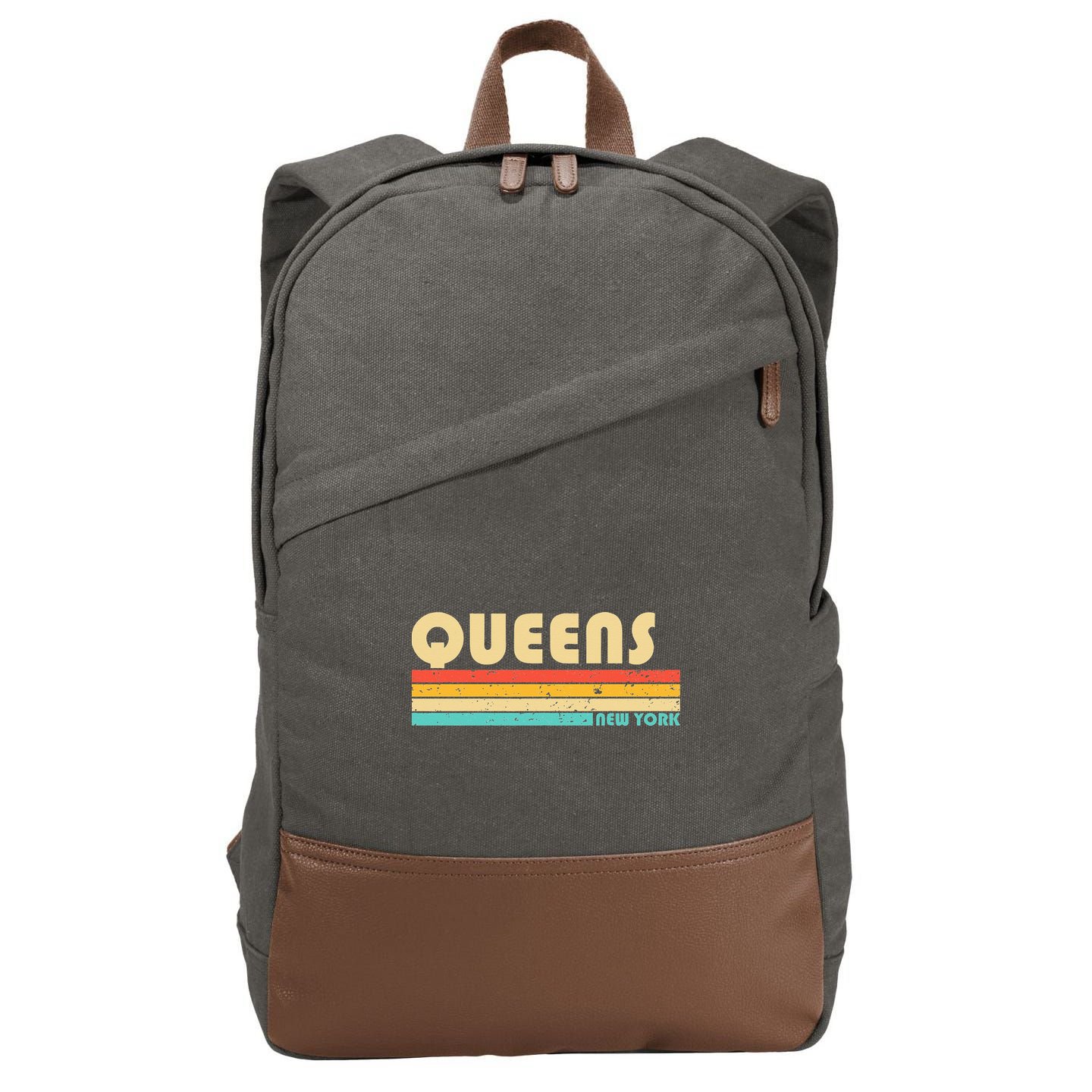 QUEENS NY NEW YORK Funny City Home Roots Retro 70s 80s Cotton Canvas Backpack