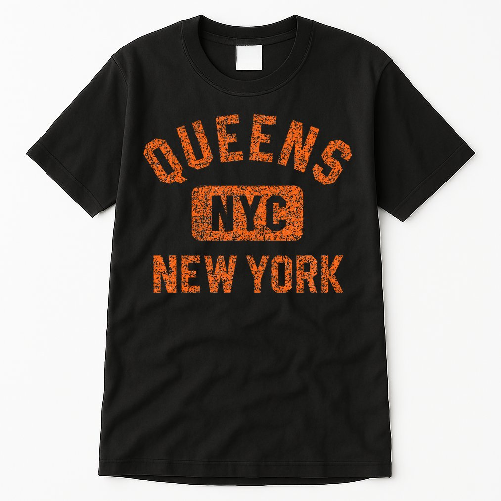 Queens Nyc New York Gym Style Distressed Orange Print Tall T-Shirt
