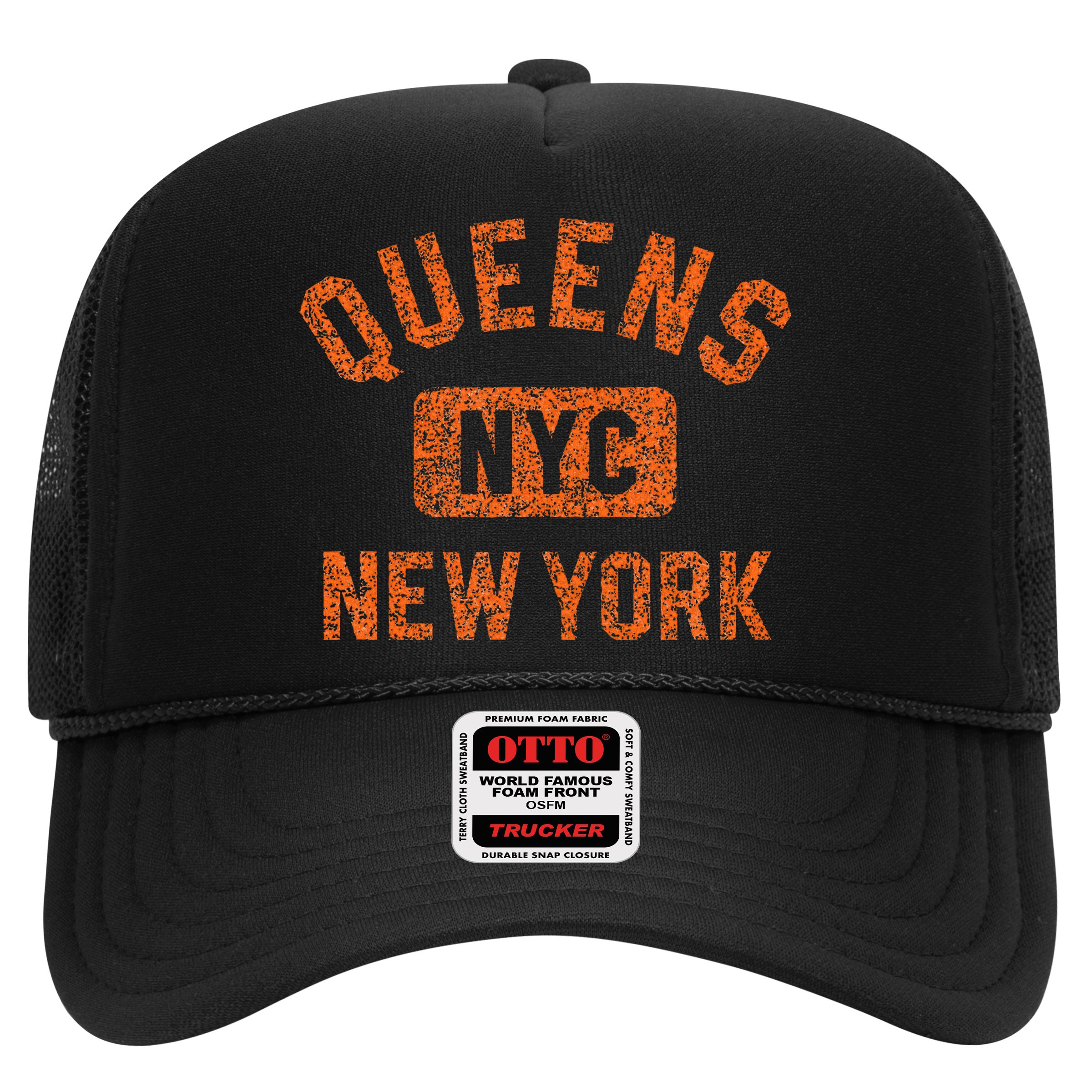 Queens Nyc New York Gym Style Distressed Orange Print Hat