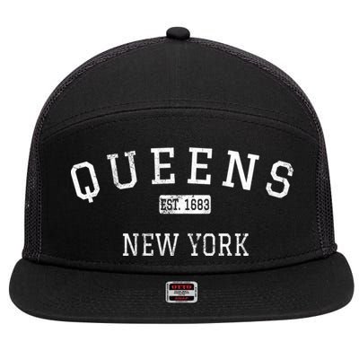 Queens New York Ny Vintage Established 7 Panel Mesh Trucker Snapback Hat