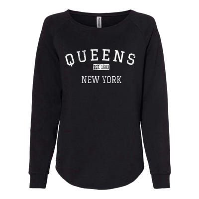 Queens New York Ny Vintage Established Womens California Wash Sweatshirt