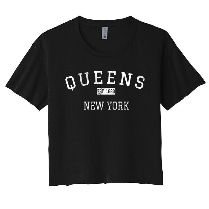 Queens New York Ny Vintage Established Women's Crop Top Tee