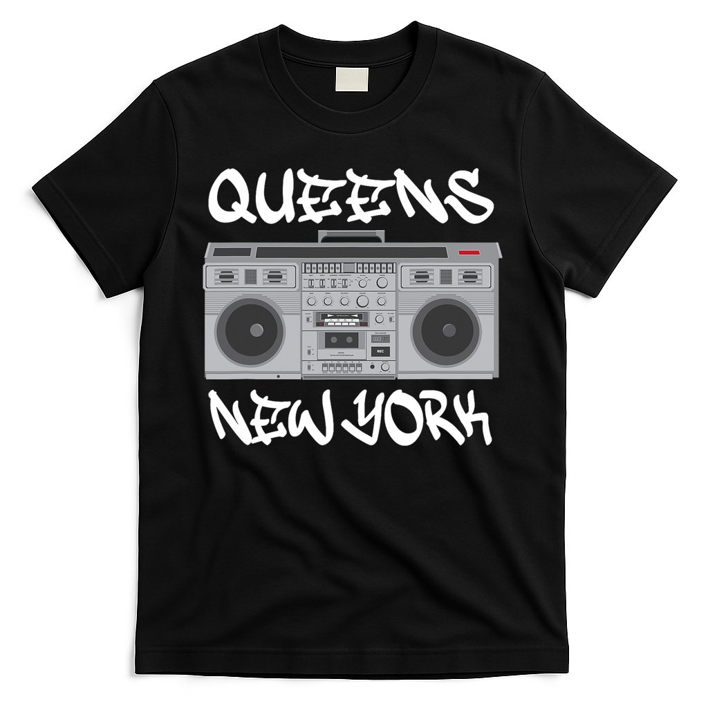 Queens New York Boom Box Graffiti Lettering T-Shirt