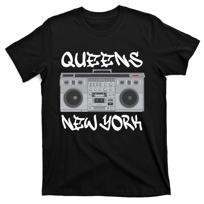 Queens New York Boom Box Graffiti Lettering T-Shirt