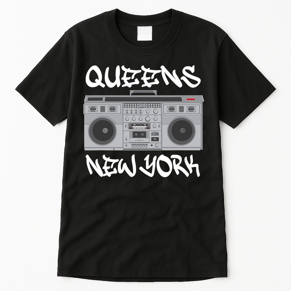 Queens New York Boom Box Graffiti Lettering Tall T-Shirt
