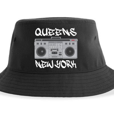 Queens New York Boom Box Graffiti Lettering Sustainable Bucket Hat