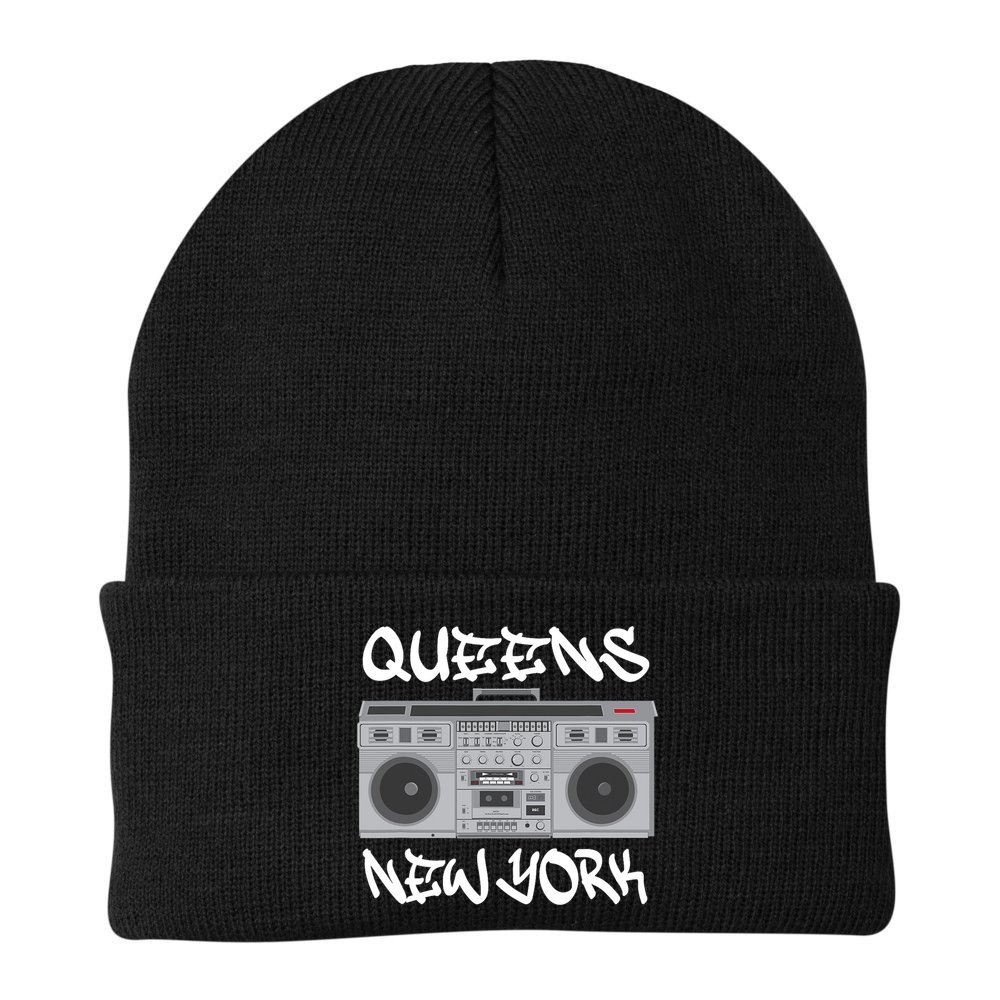 Queens New York Boom Box Graffiti Lettering Beanie