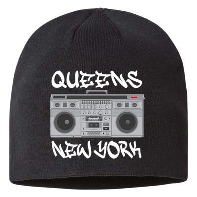 Queens New York Boom Box Graffiti Lettering Sustainable Beanie