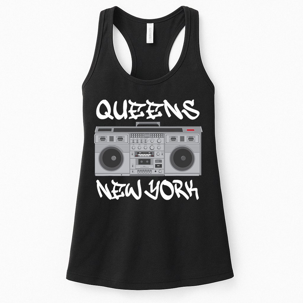 Queens New York Boom Box Graffiti Lettering Womens Tank Top