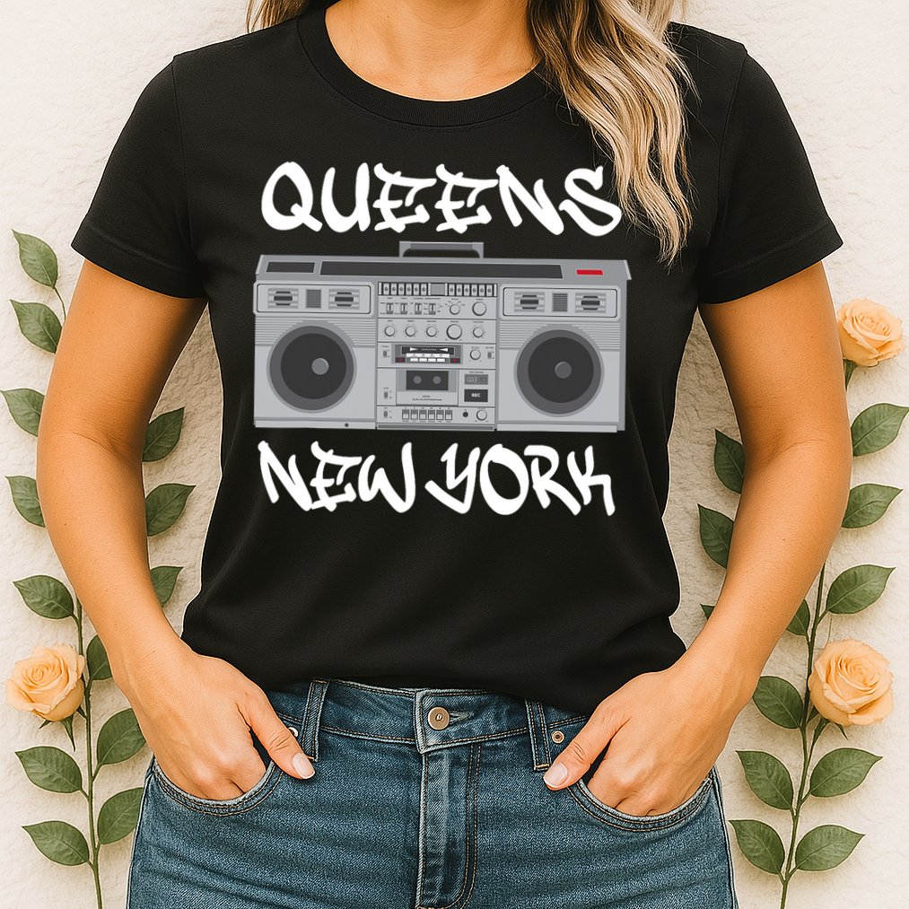 Queens New York Boom Box Graffiti Lettering Womens T-Shirt