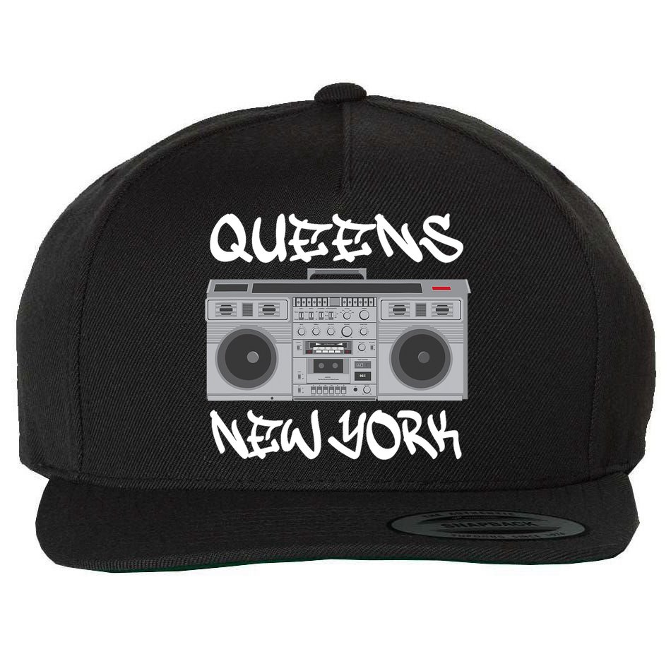 Queens New York Boom Box Graffiti Lettering Wool Snapback Cap