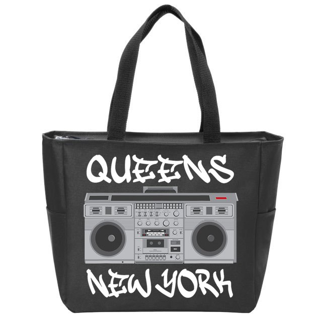 Queens New York Boom Box Graffiti Lettering Zip Tote Bag