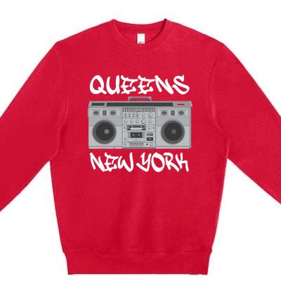 Queens New York Boom Box Graffiti Lettering Premium Crewneck Sweatshirt