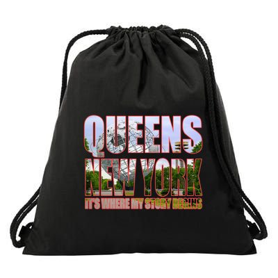 Queen New York It's Where My Story Begins Drawstring Bag