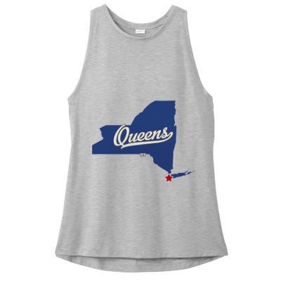 Queens New York Ny Map Ladies PosiCharge Tri-Blend Wicking Tank