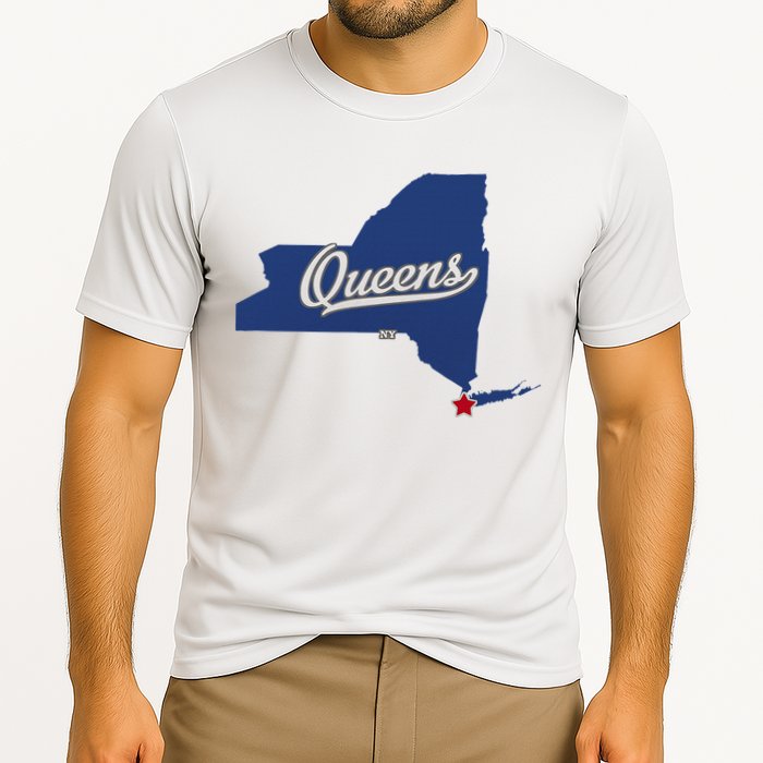 Queens New York Ny Map Cooling Performance Crew T-Shirt
